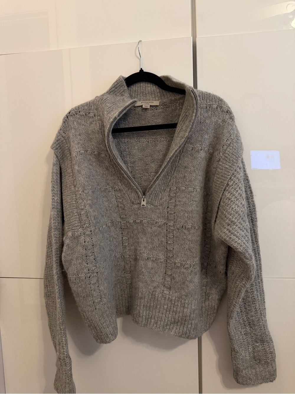 AllSaints Light Gray Half-Zip Knit Pullover